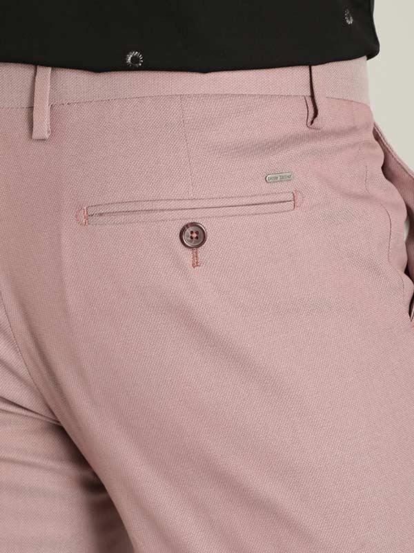 Indian Terrain Men's Comfort Fit Solid Pink Trousers